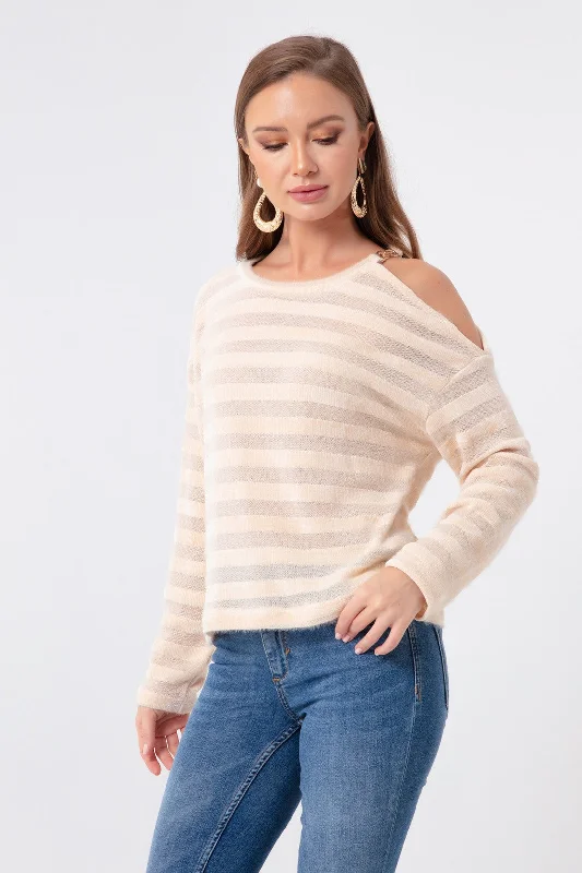 Women'S Silvery Knit Blouse Classic White Blouse