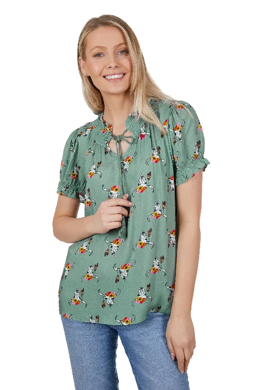 Wrangler Ladies Astrid Blouse - Khaki - X4S2524114 Semi-Sheer Blouse