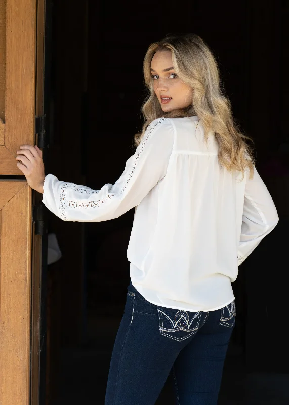 Wrangler Ladies Virgo Blouse - X2W2597785 - Winter White Chic Square Blouse