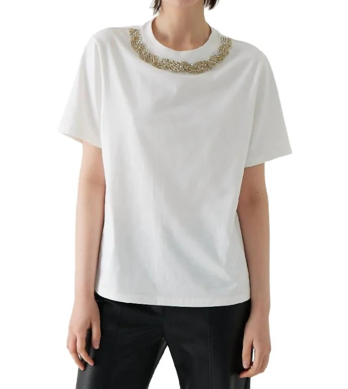 Abbie T-Shirt In Cream Print Jacquard Patchwork