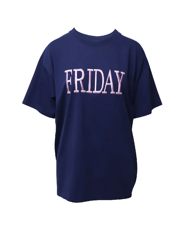Alberta Ferretti Friday T-shirt in Navy Blue Cotton Fleece Fabric Down Fabric Feather Fabric Alberta Ferretti Friday T-shirt in Navy Blue Cotton Fleece Fabric Down Fabric Feather Fabric