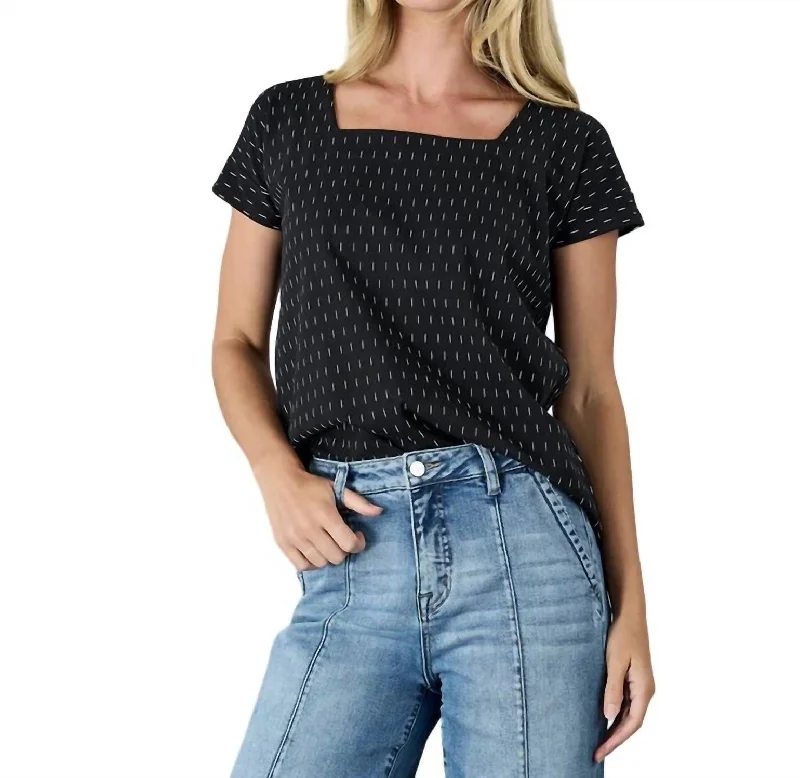 All Angles Tee In Black Beauty Zippered Front Buttoned Front Snap Front