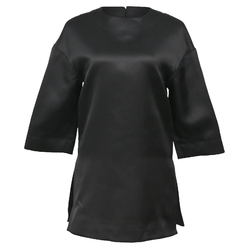 Celine Oversized Round Neck T-Shirt in Black Cotton Ribbed Striped Patterned