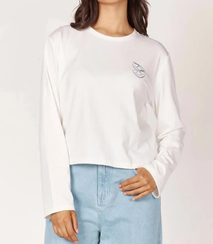 Ceto Long Sleeve Tee In Ivory Mesh Blend Leather Blend Suede Blend