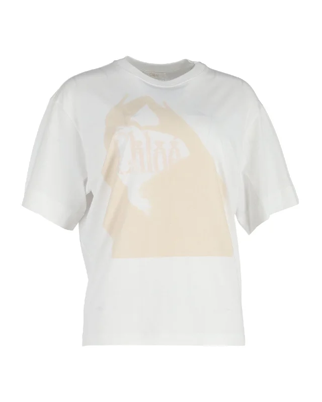 Chloe Logo T-Shirt in White Cotton Zippered Front Buttoned Front Snap Front