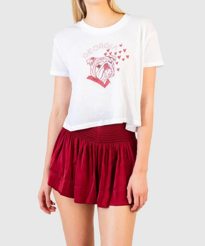 Dannie Georgia Bulldog Tee In White Hooded Caped Shawl Collar
