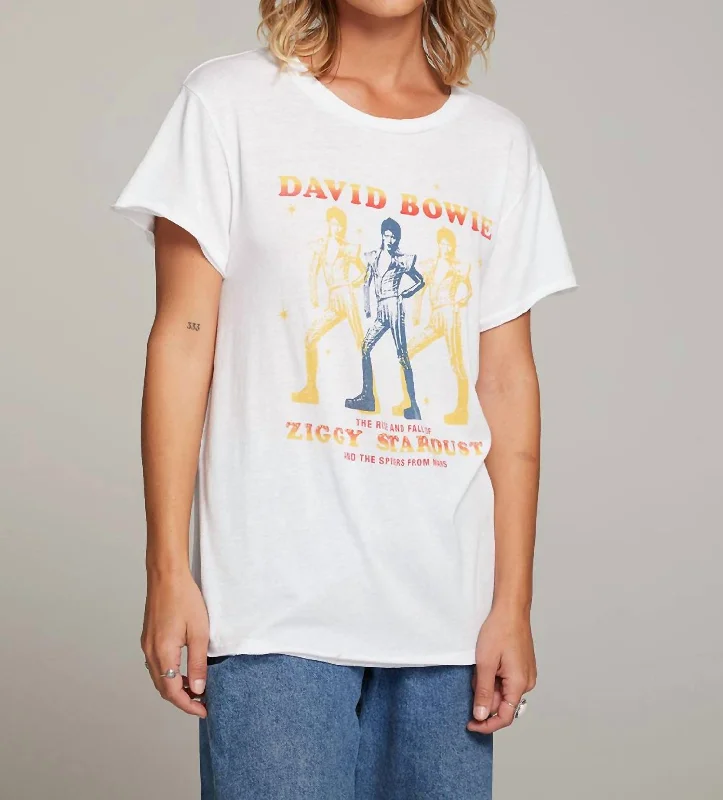 David Bowie Ziggy Stardust Tee In White V-Neck T-Shirt Long Sleeve Cotton
