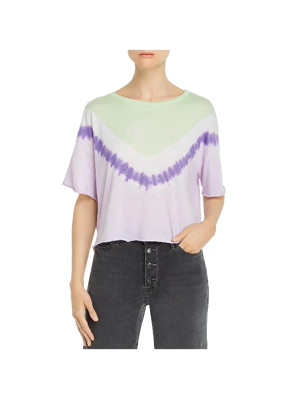 Destination  Womens Tie-Dye Cropped Graphic T-Shirt Print Jacquard Patchwork