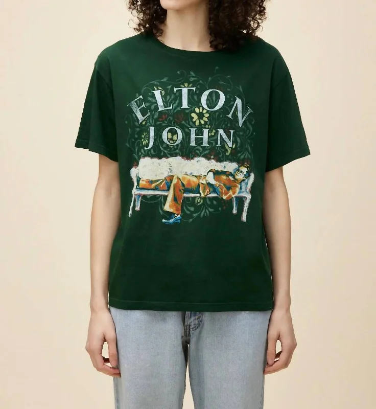 Elton John Floral Boyfriend Tee In Vintage Green Hooded Caped Shawl Collar