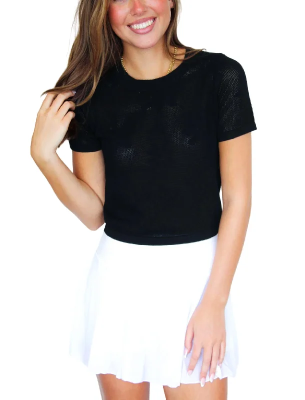 Floral Stitch Cropped Tee In Black Polka Dot Checkered Tartan
