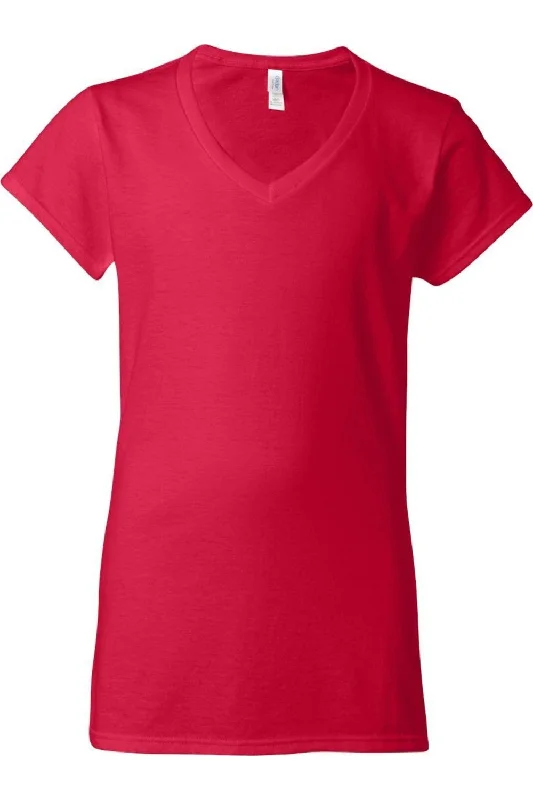 Gildan Softstyle Womens V-Neck T-Shirt Houndstooth Herringbone Solid