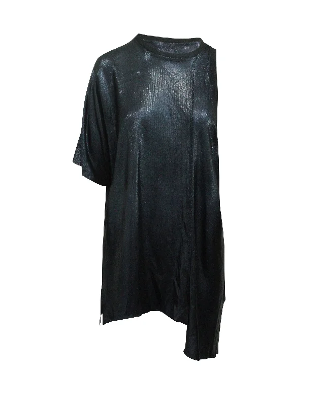 Golden Goose One-Sleeve T-Shirt in Navy Blue Viscose Hooded Caped Shawl Collar