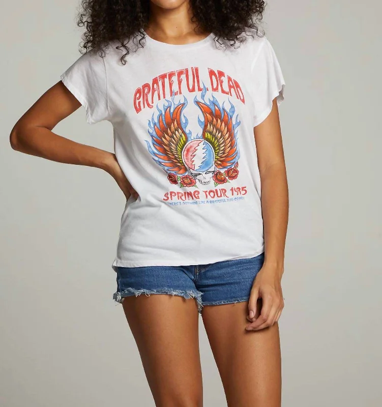 Grateful Dead Spring Tour Tee In White Anti-Pilling Machine Wash Handmade