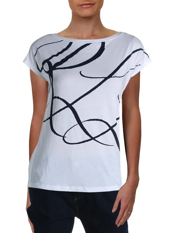 Grieta Womens Graphic Short Sleeve T-Shirt Solid Print Embellished