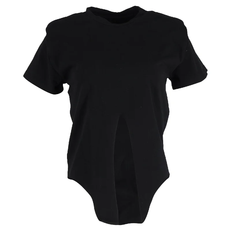 Isabel Marant Front Tie T-Shirt in Black Cotton Chenille Blend Fleece Blend Nylon Blend