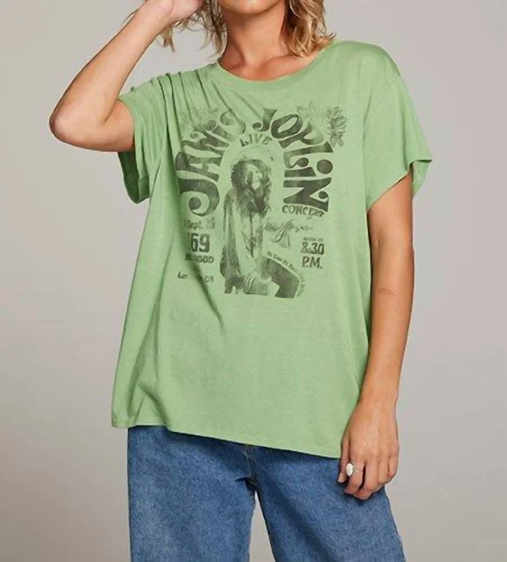 Janis Joplin Hollywood Bowl Tee In Piquant Green Fashionable Trendy Casual