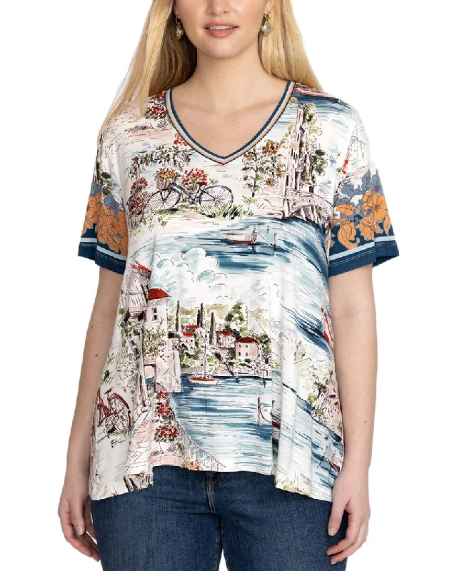 Johnny Was Janie Favorite V-Neck T-Shirt Fashionable Trendy Casual