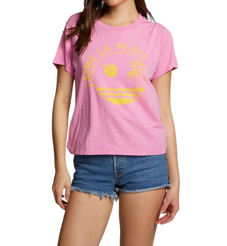 La Playa Tee In Bright Pink Faux Fur Fabric Real Fur Fabric Shearling Fabric