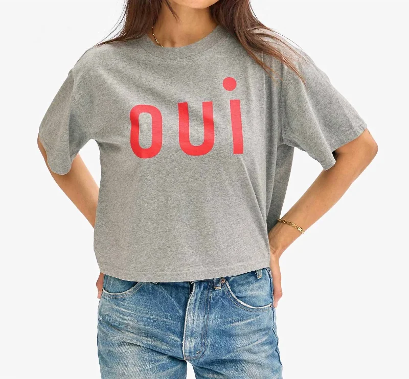 Le Carre Tee In Grey Melange W/ Bright Poppy Oui Asymmetrical Pockets Print