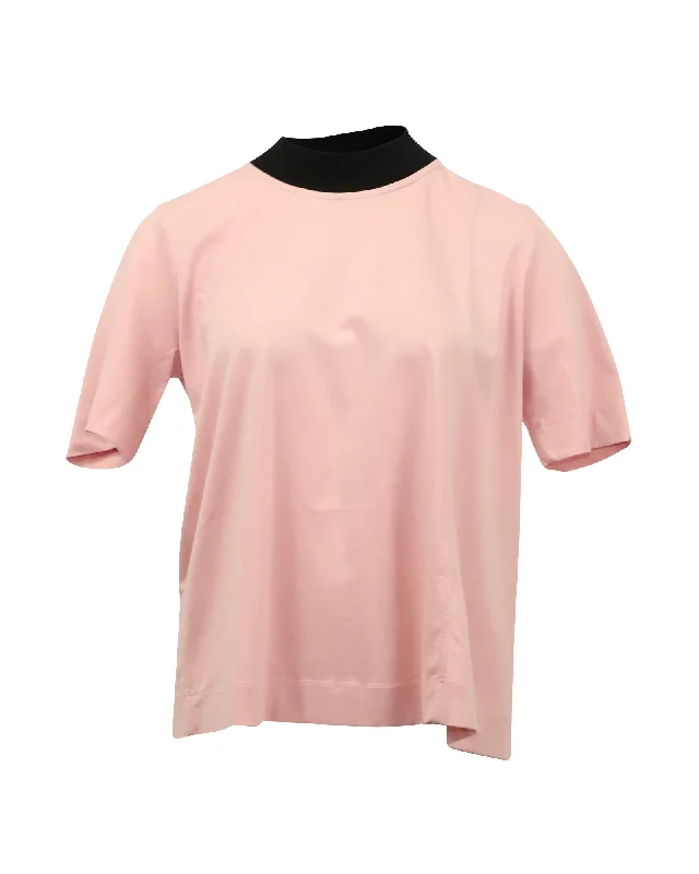 Marni Jersey T-Shirt With Black Rib Neck in Pink Cotton Notch Collar Peter Pan Collar Cowl Neck Marni Jersey T-Shirt With Black Rib Neck in Pink Cotton Notch Collar Peter Pan Collar Cowl Neck