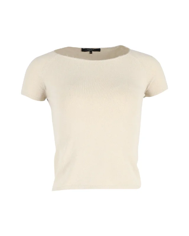 Max Mara Weekend Cap Sleeve T-shirt in Beige Cotton Wool Terry Blend Velvet Blend Canvas Blend Max Mara Weekend Cap Sleeve T-shirt in Beige Cotton Wool Terry Blend Velvet Blend Canvas Blend