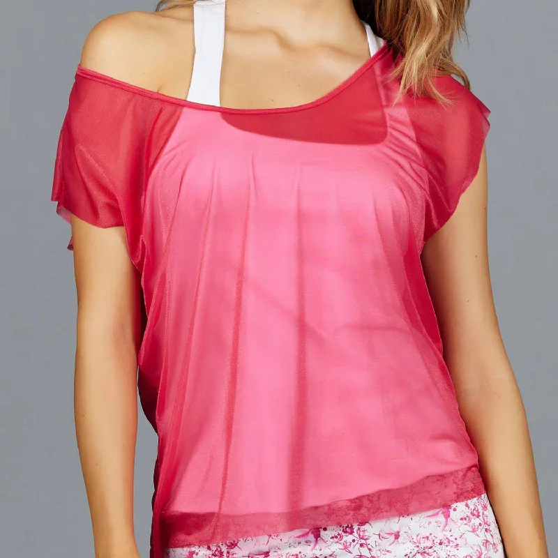 Meadow Sheer Tee In Crimson Collared Crew Neck Turtle Neck