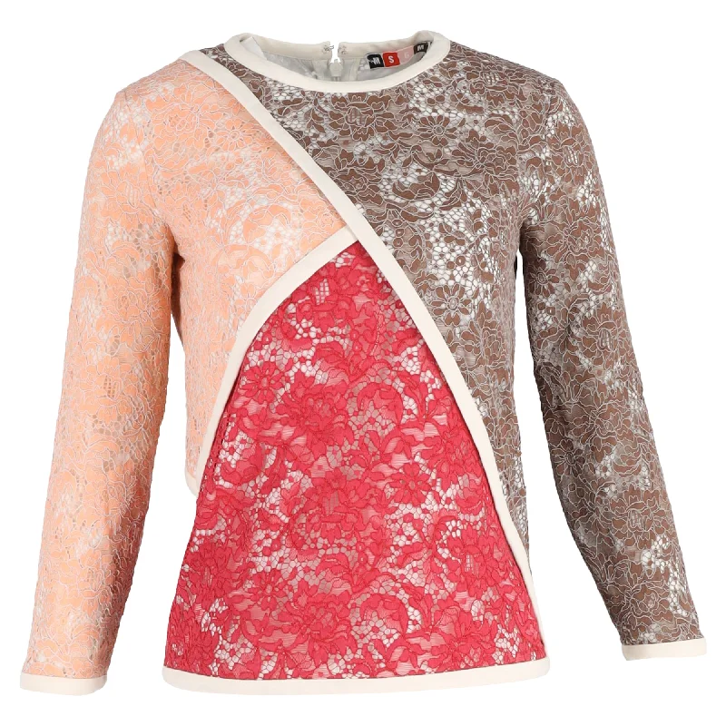 MSGM Lace Patchwork Long Sleeve T-Shirt in Multicolor Polyamide Cashmere Blend Cotton Blend Poly Blend MSGM Lace Patchwork Long Sleeve T-Shirt in Multicolor Polyamide Cashmere Blend Cotton Blend Poly Blend