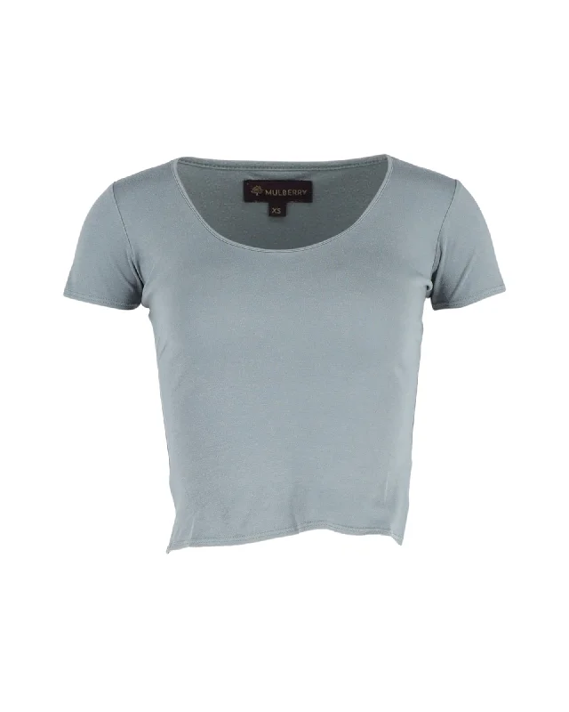 Mulberry Fitted T-shirt in Light Blue Cotton Print Jacquard Patchwork