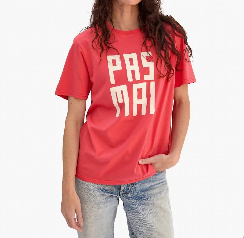 Original Tee In Sunfaded Poppy W/ Cream Pas Mal Iron Safe Non-Iron Wrinkle Free