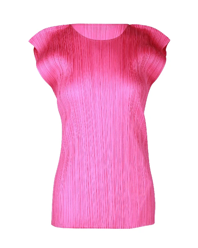 Pleats Please Issey Miyake Monthly Colors July T-Shirt in Pink Polyester Denim Fabric Leather Fabric Suede Fabric Pleats Please Issey Miyake Monthly Colors July T-Shirt in Pink Polyester Denim Fabric Leather Fabric Suede Fabric