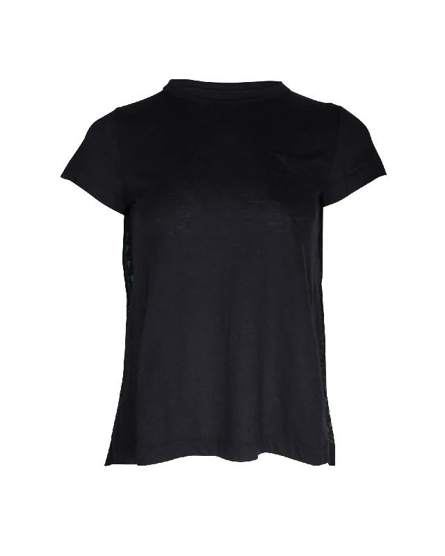 Sacai Back Detail T-shirt in Black Linen Striped Floral Plaid