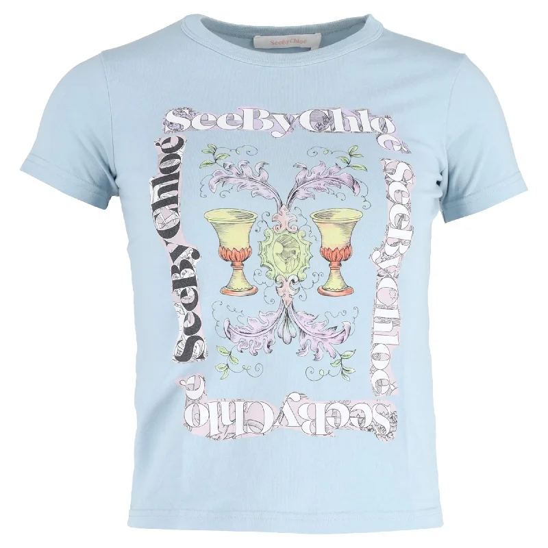 See by Chloé Graphic Print T-shirt in Light Blue Cotton Cotton Fabric Linen Fabric Terry Fabric See by Chloé Graphic Print T-shirt in Light Blue Cotton Cotton Fabric Linen Fabric Terry Fabric
