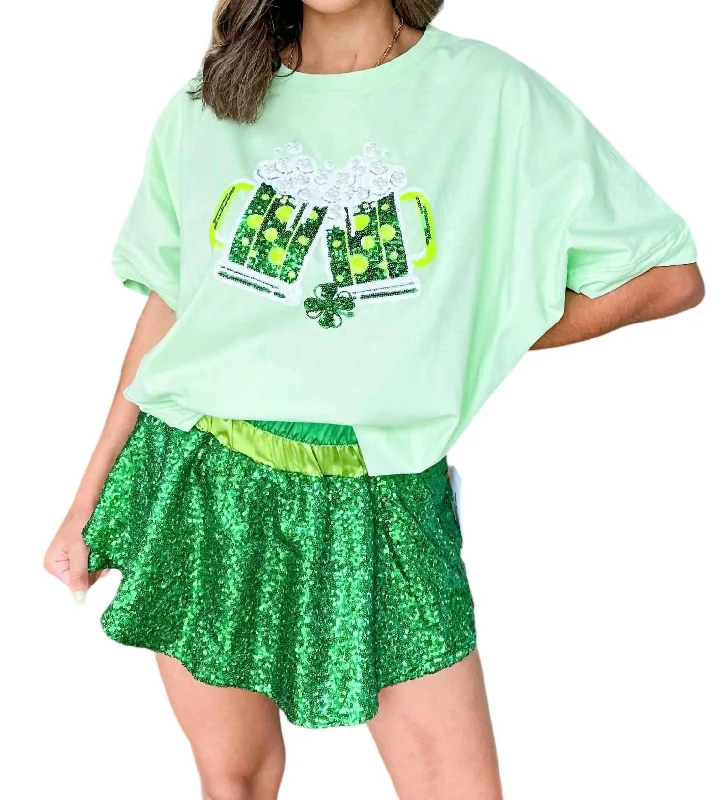 St. Patty’S Beer Tee In Green Jersey Fabric Tulle Fabric Batik Fabric