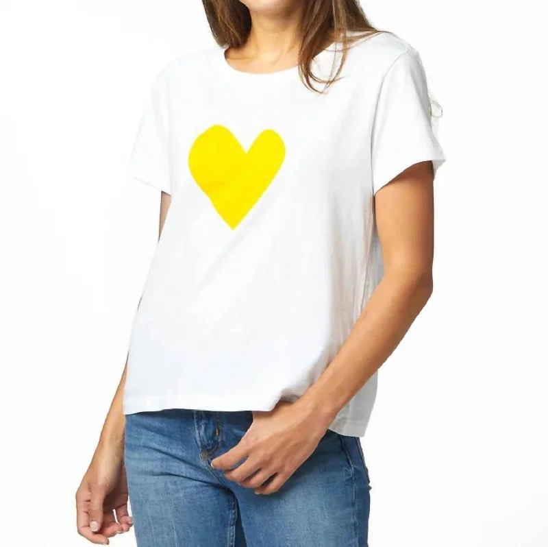 Suke Imperfect Heart Tee Top In White/yellow Collared Crew Neck Turtle Neck