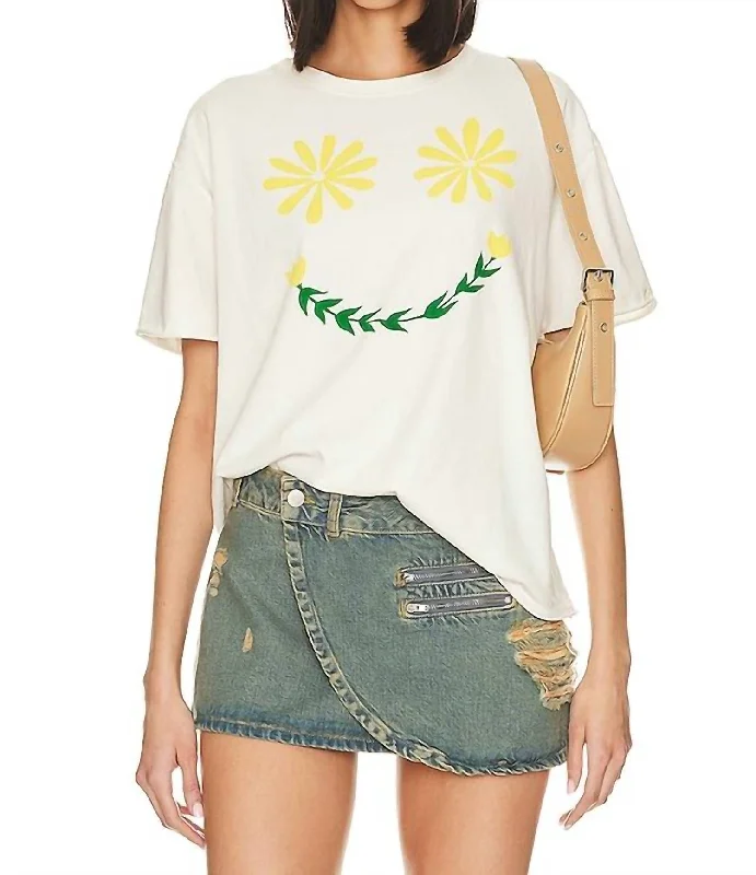 Sunshine Smiles Tee In Ivory Combo Cozy Warm Stylish