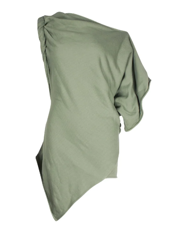The Attico Asymmetric Logo-Embossed T-shirt in Green Cotton Jersey Fabric Tulle Fabric Batik Fabric The Attico Asymmetric Logo-Embossed T-shirt in Green Cotton Jersey Fabric Tulle Fabric Batik Fabric