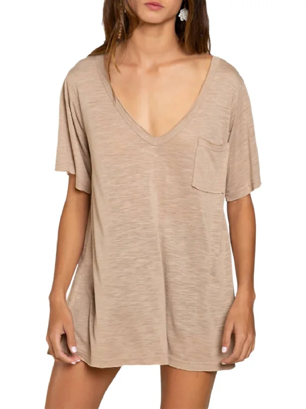The Fav V- Neck Knit Tee In Latte Oversized T-Shirt Spandex breathable