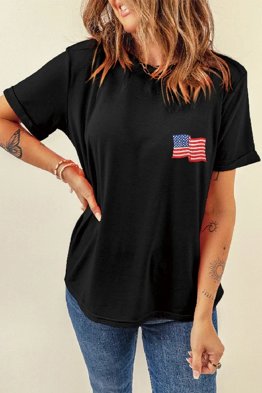 US Flag Round Neck Short Sleeve T-Shirt Cozy Warm Stylish