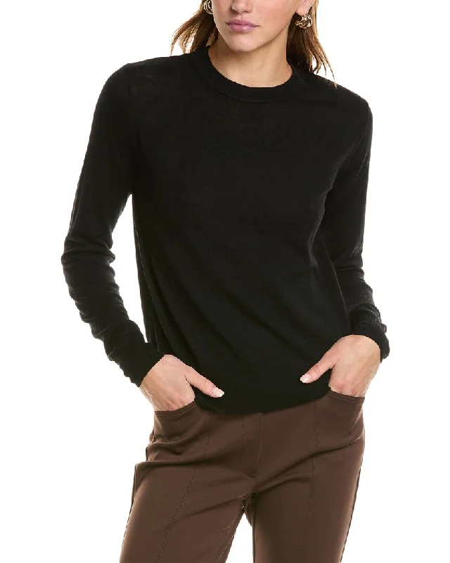 Vince Overlay Crewneck Wool & Cashmere-Blend T-Shirt Hooded Caped Shawl Collar