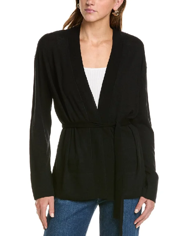 Vince Wool & Cashmere-Blend Belted T-Shirt Welt Pockets Slit Pockets