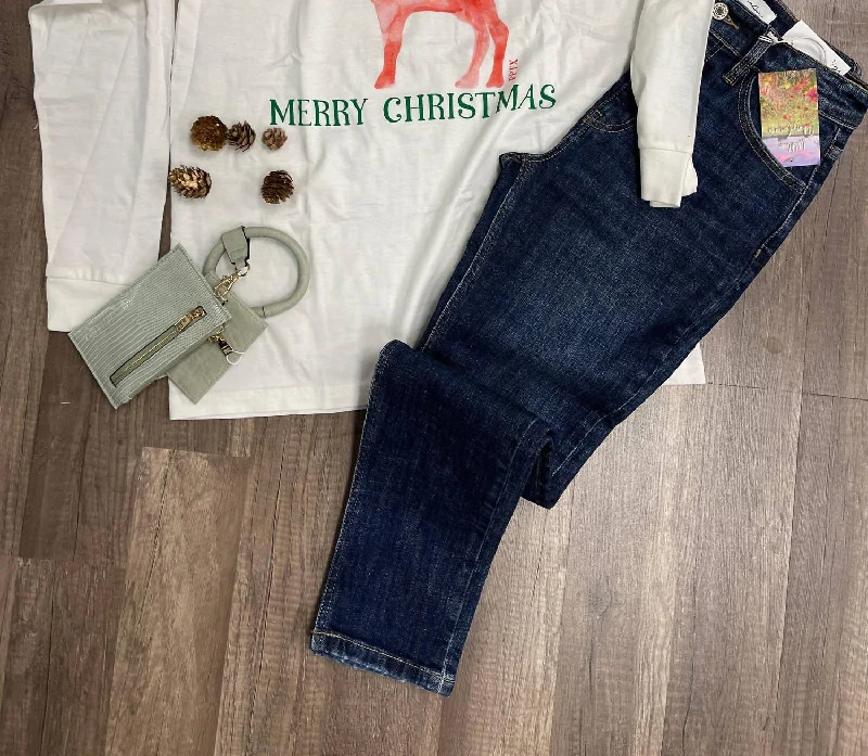 Watercolor Reindeer Tee In White Plaid T-Shirt Polka Dot Checkered