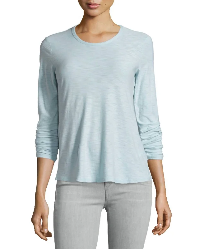 Women's Capri Long Sleeve T-Shirt In Light Blue Boxy Fit Fitted Loose