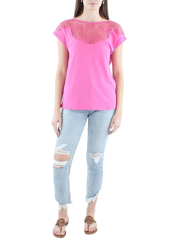 Womens Lace Crew Neck T-Shirt Oversized T-Shirt Spandex breathable