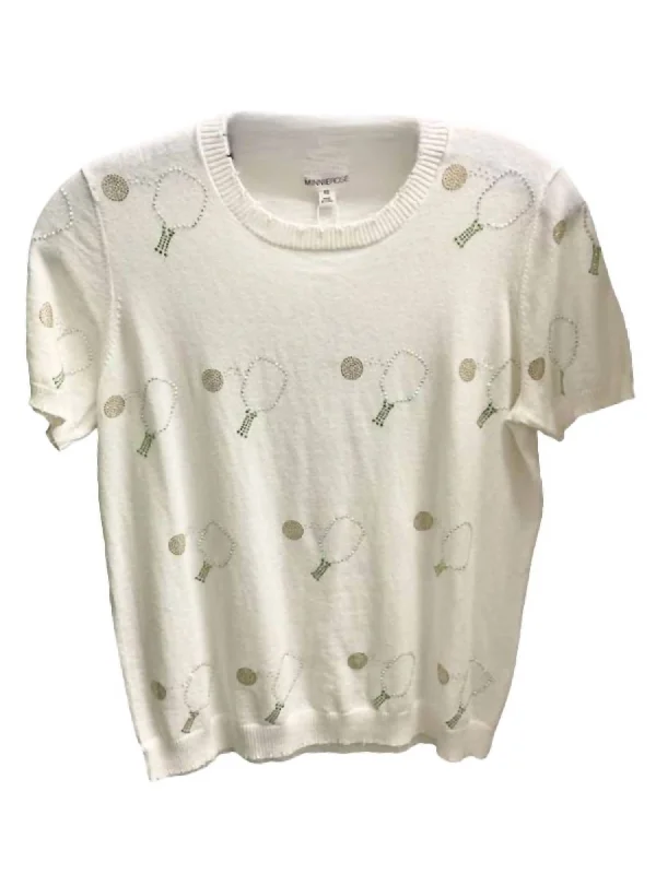 Women's Pickleball Frayed Edge Tee Top In White Chenille Blend Fleece Blend Nylon Blend Women's Pickleball Frayed Edge Tee Top In White Chenille Blend Fleece Blend Nylon Blend