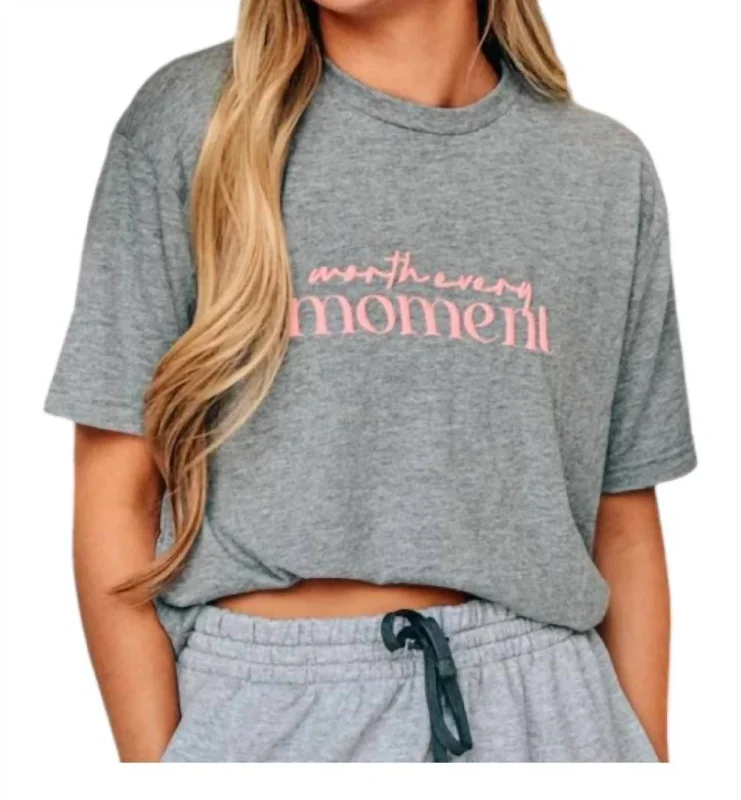 Worth Every Moment Tee In Grey Knit Fabric Woven Fabric Fleece Fabric