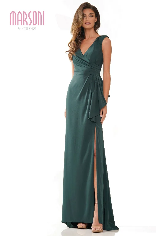 Marsoni by Colors -MV1227 Ruffle Dress With High Slit
