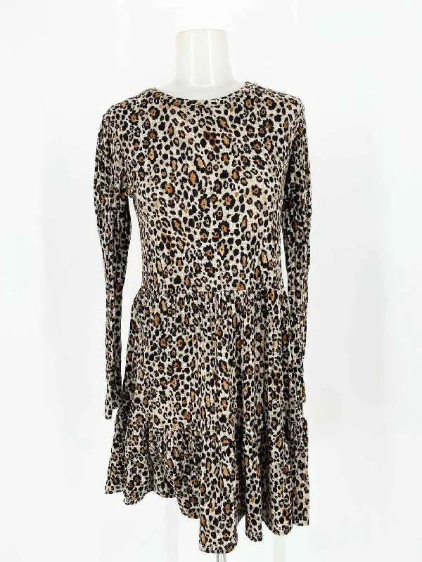 ZARA TRF Women's Tan/black Tiered Knit Animal Print Size S Dress