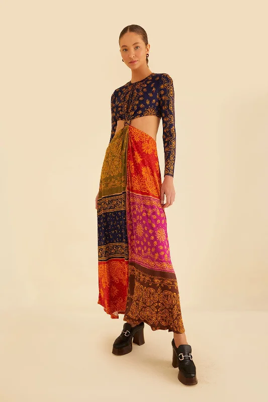 Multicolor Bandana Dream Cut Out Maxi Dress Elegant Maxi Dress with Ruffles