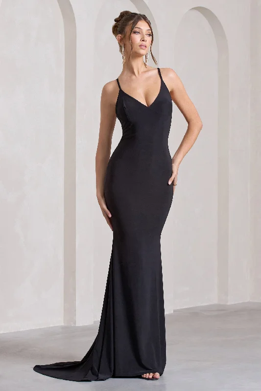 Lucky Number | Black Cross Back Maxi Dress Classic V-Neck Maxi Dress