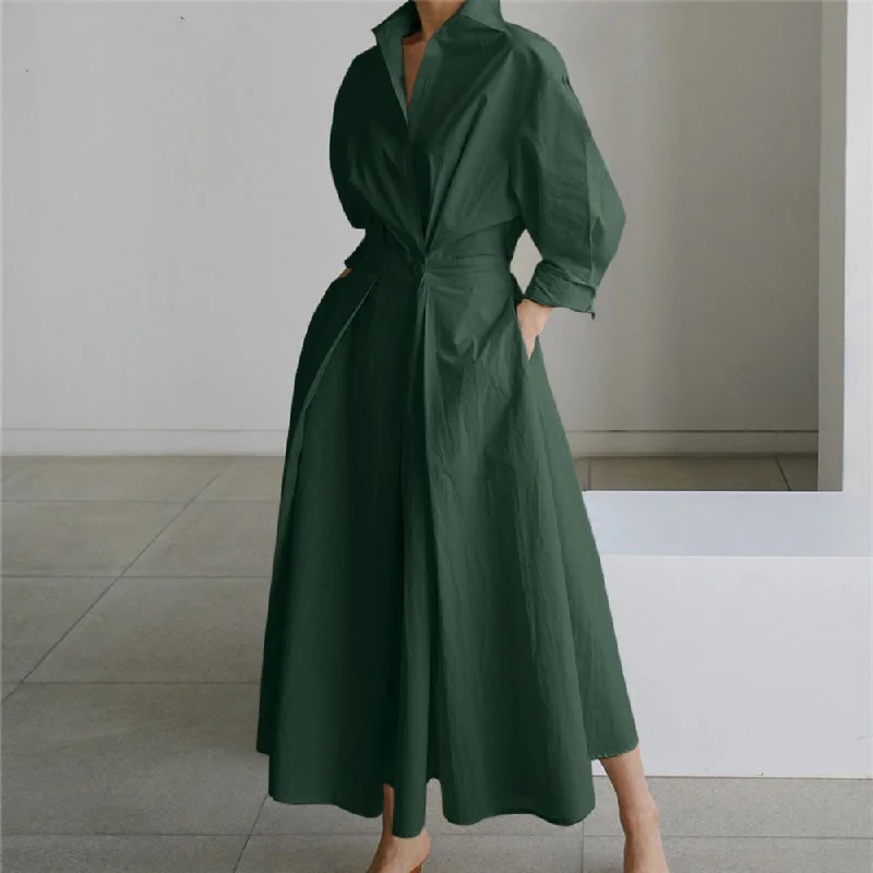 Fold Over Collar Side Pocket Maxi Dress Trendy Off-Shoulder Ruffle Maxi Dress